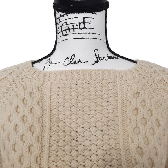 Vintage 80s Pure Irish Wool Cable Knit Bainin Sweater Handmade Aran Jumper L - Picture 3 of 8